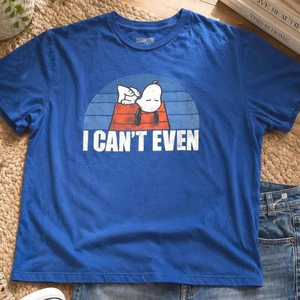 Peanuts Snoopy I Can’t Even Graphic T-Shirt 2XL Blue Funny Cartoon Tee XXL